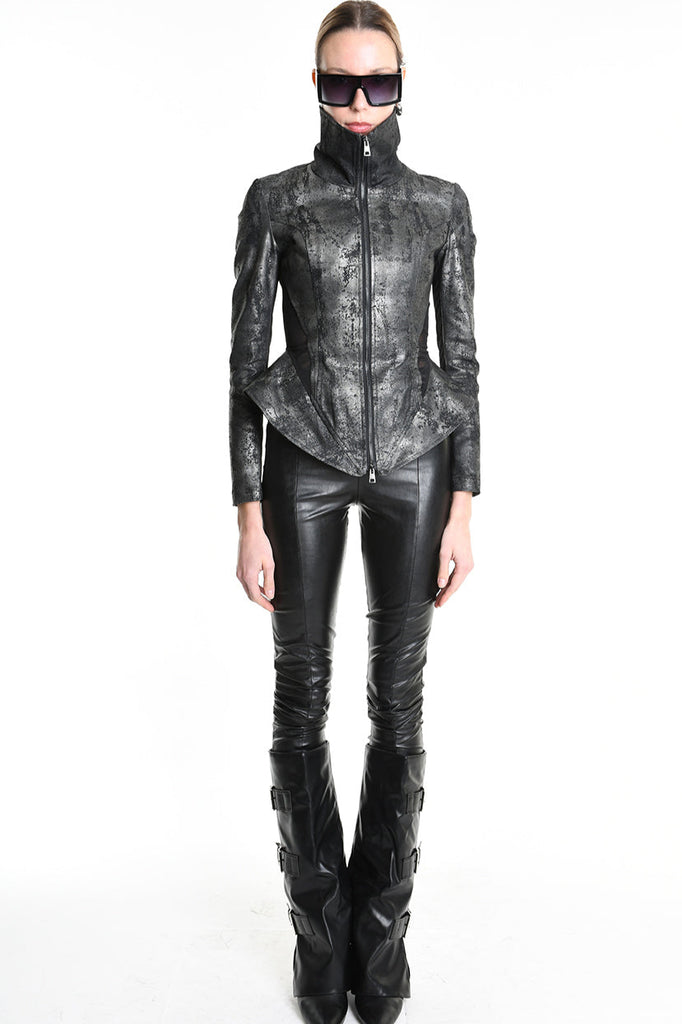 4B W5186 SLIM FIT JACKET in Laminated Stretch Gabardine & Stretch Tulle Black LA HAINE INSIDE US