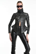 4B W5186 SLIM FIT JACKET in Laminated Stretch Gabardine & Stretch Tulle Black LA HAINE INSIDE US