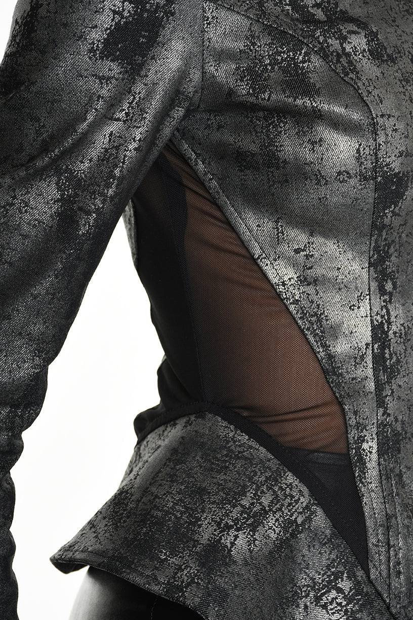 4B W5186 SLIM FIT JACKET in Laminated Stretch Gabardine & Stretch Tulle Black LA HAINE INSIDE US