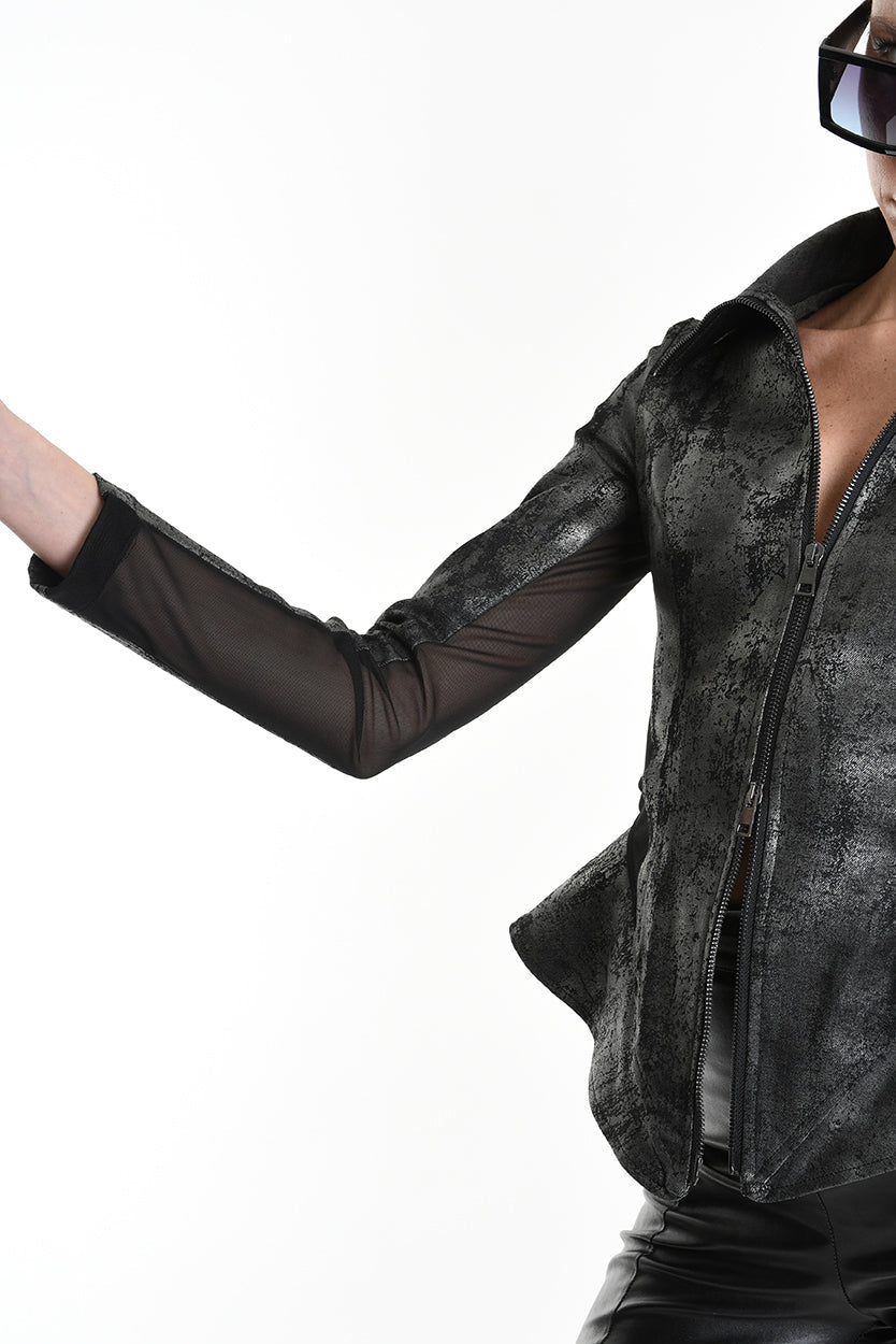 4B W5186 SLIM FIT JACKET in Laminated Stretch Gabardine & Stretch Tulle Black LA HAINE INSIDE US