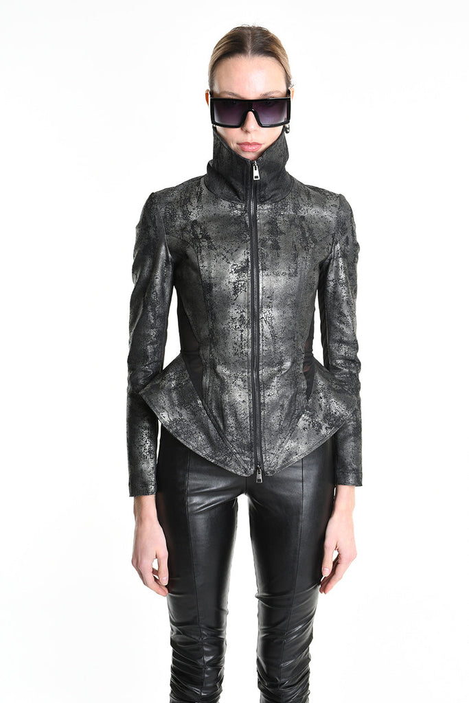 4B W5186 SLIM FIT JACKET in Laminated Stretch Gabardine & Stretch Tulle Black LA HAINE INSIDE US