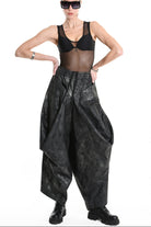 4B W5187 TROUSER Cargo Gabardina Stretch Print Coated UNISEX Black LA HAINE INSIDE US