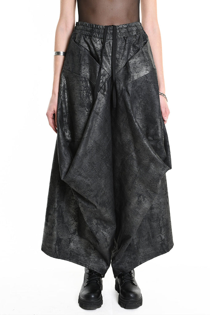 4B W5187 TROUSER Cargo Gabardina Stretch Print Coated UNISEX Black LA HAINE INSIDE US