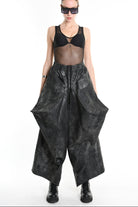 4B W5187 TROUSER Cargo Gabardina Stretch Print Coated UNISEX Black LA HAINE INSIDE US