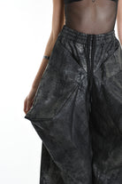 4B W5187 TROUSER Cargo Gabardina Stretch Print Coated UNISEX Black LA HAINE INSIDE US