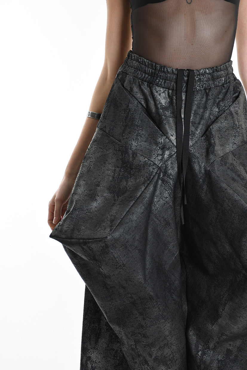 4B W5187 TROUSER Cargo Gabardina Stretch Print Coated UNISEX Black LA HAINE INSIDE US