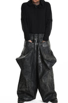 4B W5187 TROUSER Cargo Gabardina Stretch Print Coated UNISEX Black LA HAINE INSIDE US