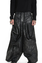 4B W5187 TROUSER Cargo Gabardina Stretch Print Coated UNISEX Black LA HAINE INSIDE US