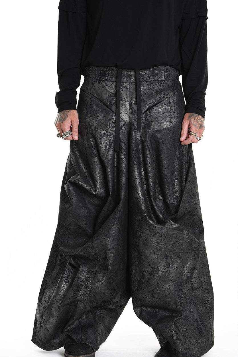 4B W5187 TROUSER Cargo Gabardina Stretch Print Coated UNISEX Black LA HAINE INSIDE US