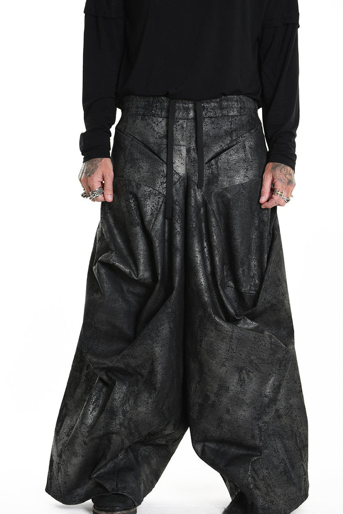 4B W5187 TROUSER Cargo Gabardina Stretch Print Coated UNISEX Black LA HAINE INSIDE US