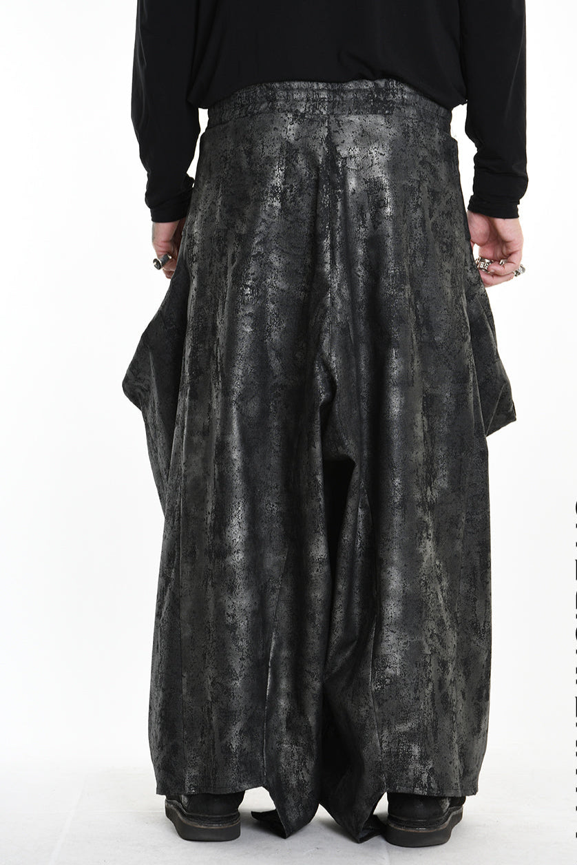 4B W5187 TROUSER Cargo Gabardina Stretch Print Coated UNISEX Black LA HAINE INSIDE US