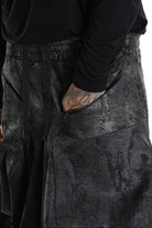 4B W5187 TROUSER Cargo Gabardina Stretch Print Coated UNISEX Black LA HAINE INSIDE US