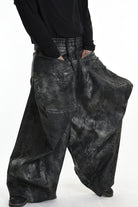 4B W5187 TROUSER Cargo Gabardina Stretch Print Coated UNISEX Black LA HAINE INSIDE US