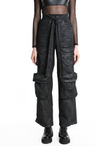 4B W5191 TROUSER Wide Fit Gabardine Cotton Dyed Coated Black WOMAN LA HAINE INSIDE US