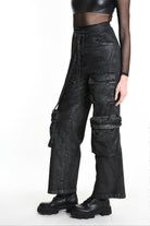 4B W5191 TROUSER Wide Fit Gabardine Cotton Dyed Coated Black WOMAN LA HAINE INSIDE US