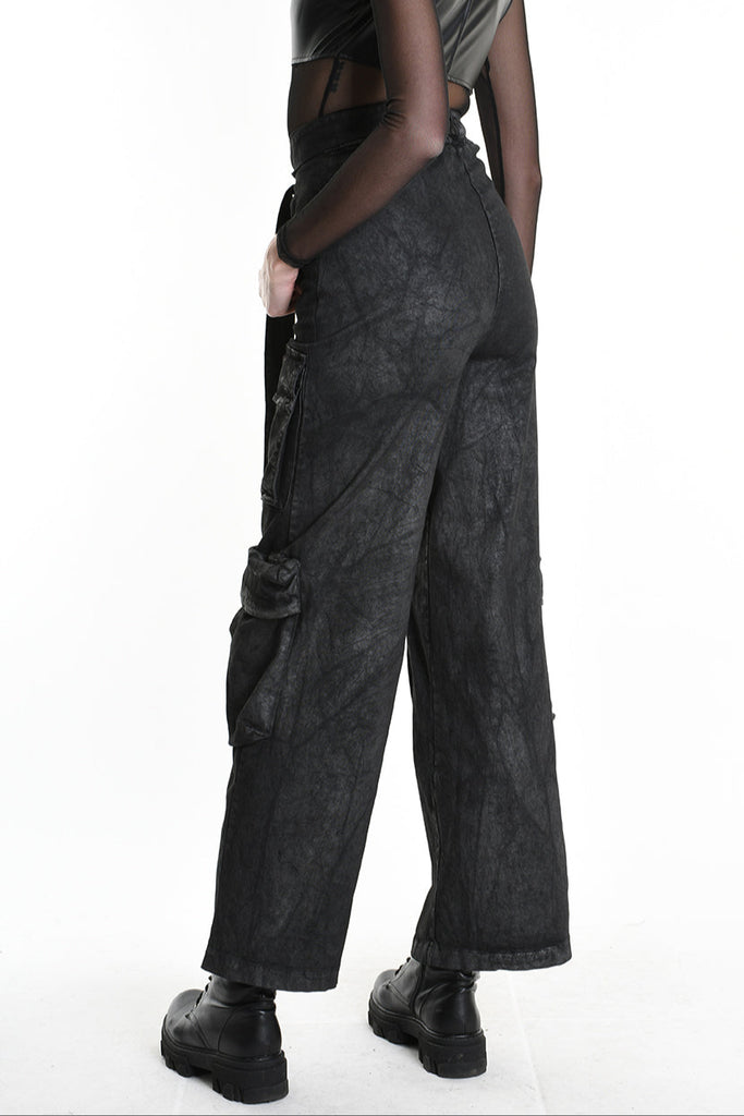 4B W5191 TROUSER Wide Fit Gabardine Cotton Dyed Coated Black WOMAN LA HAINE INSIDE US
