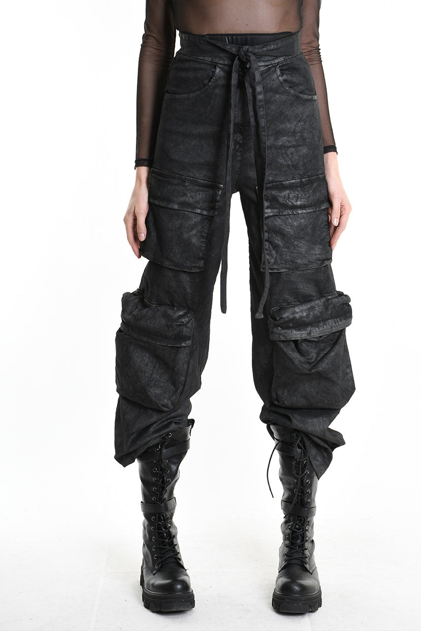 4B W5191 TROUSER Wide Fit Gabardine Cotton Dyed Coated Black WOMAN LA HAINE INSIDE US