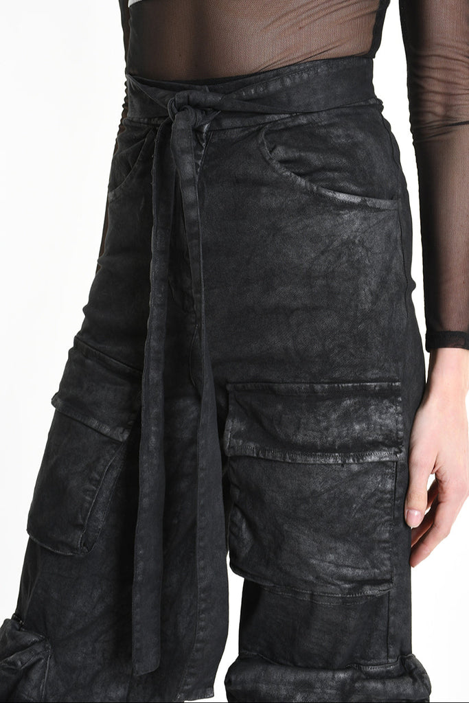 4B W5191 TROUSER Wide Fit Gabardine Cotton Dyed Coated Black WOMAN LA HAINE INSIDE US