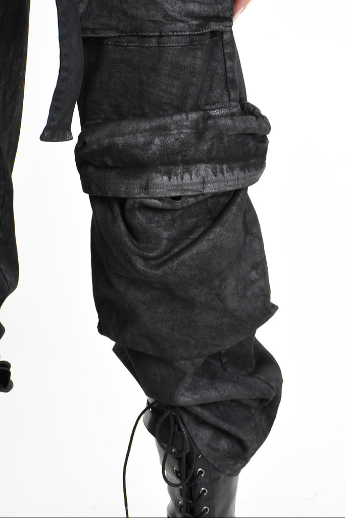 4B W5191 TROUSER Wide Fit Gabardine Cotton Dyed Coated Black WOMAN LA HAINE INSIDE US