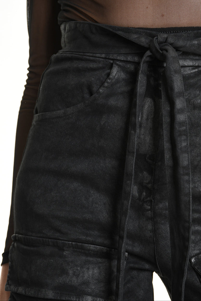 4B W5191 TROUSER Wide Fit Gabardine Cotton Dyed Coated Black WOMAN LA HAINE INSIDE US