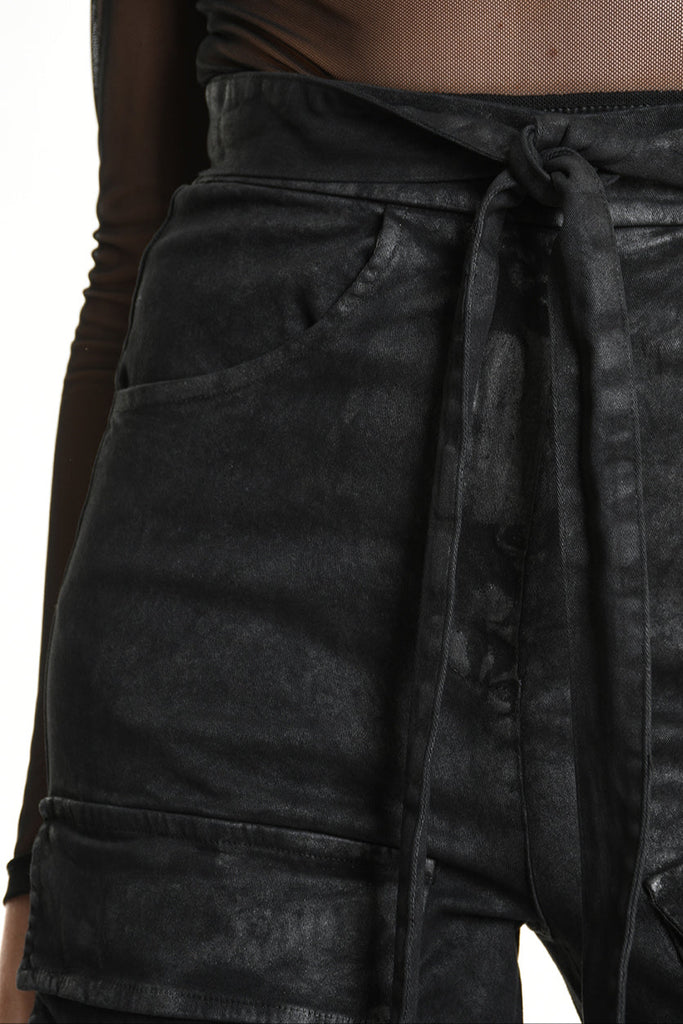 4B W5191 TROUSER Wide Fit Gabardine Cotton Dyed Coated Black WOMAN LA HAINE INSIDE US