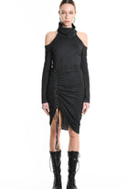 4B W5192 DRESS Tube Jersey Dyed Coated Black LA HAINE INSIDE US