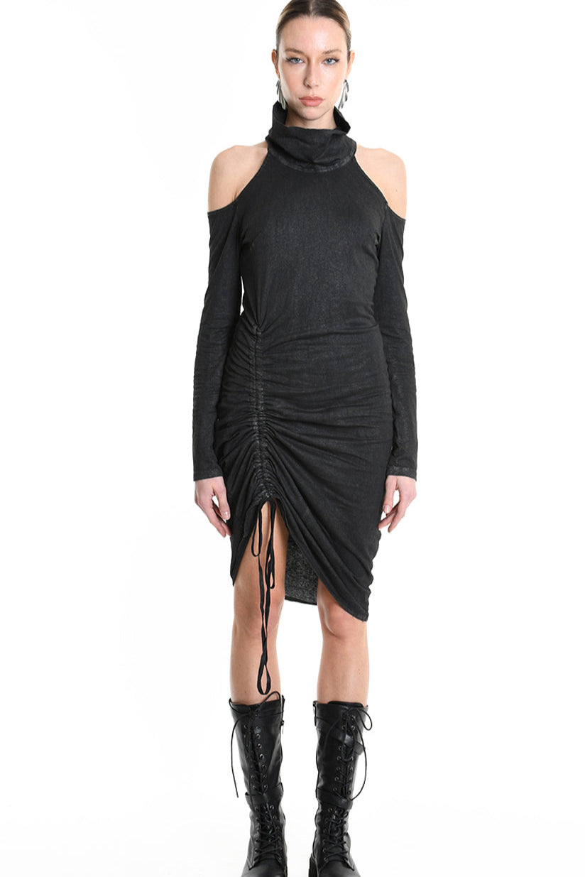 4B W5192 DRESS Tube Jersey Dyed Coated Black LA HAINE INSIDE US