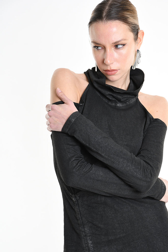 4B W5192 DRESS Tube Jersey Dyed Coated Black LA HAINE INSIDE US