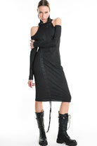 4B W5192 DRESS Tube Jersey Dyed Coated Black LA HAINE INSIDE US