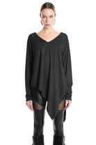 4B W5193 T-SHIRT Over Asymmetric Jersey Dyed Coated Black LA HAINE INSIDE US