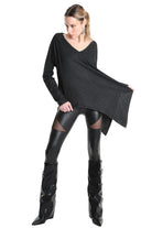 4B W5193 T-SHIRT Over Asymmetric Jersey Dyed Coated Black LA HAINE INSIDE US