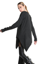 4B W5193 T-SHIRT Over Asymmetric Jersey Dyed Coated Black LA HAINE INSIDE US