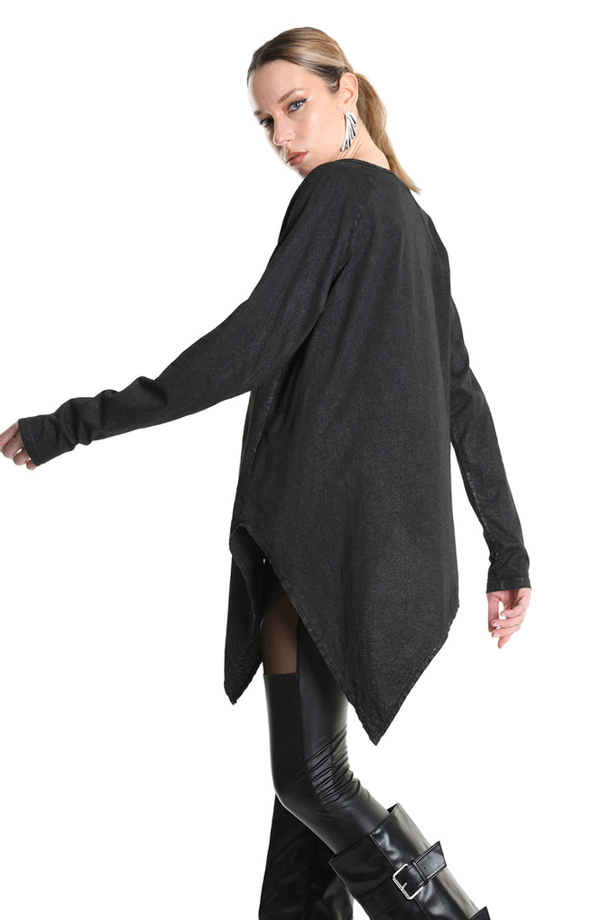 4B W5193 T-SHIRT Over Asymmetric Jersey Dyed Coated Black LA HAINE INSIDE US