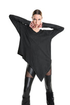 4B W5193 T-SHIRT Over Asymmetric Jersey Dyed Coated Black LA HAINE INSIDE US