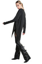 4B W5193 T-SHIRT Over Asymmetric Jersey Dyed Coated Black LA HAINE INSIDE US