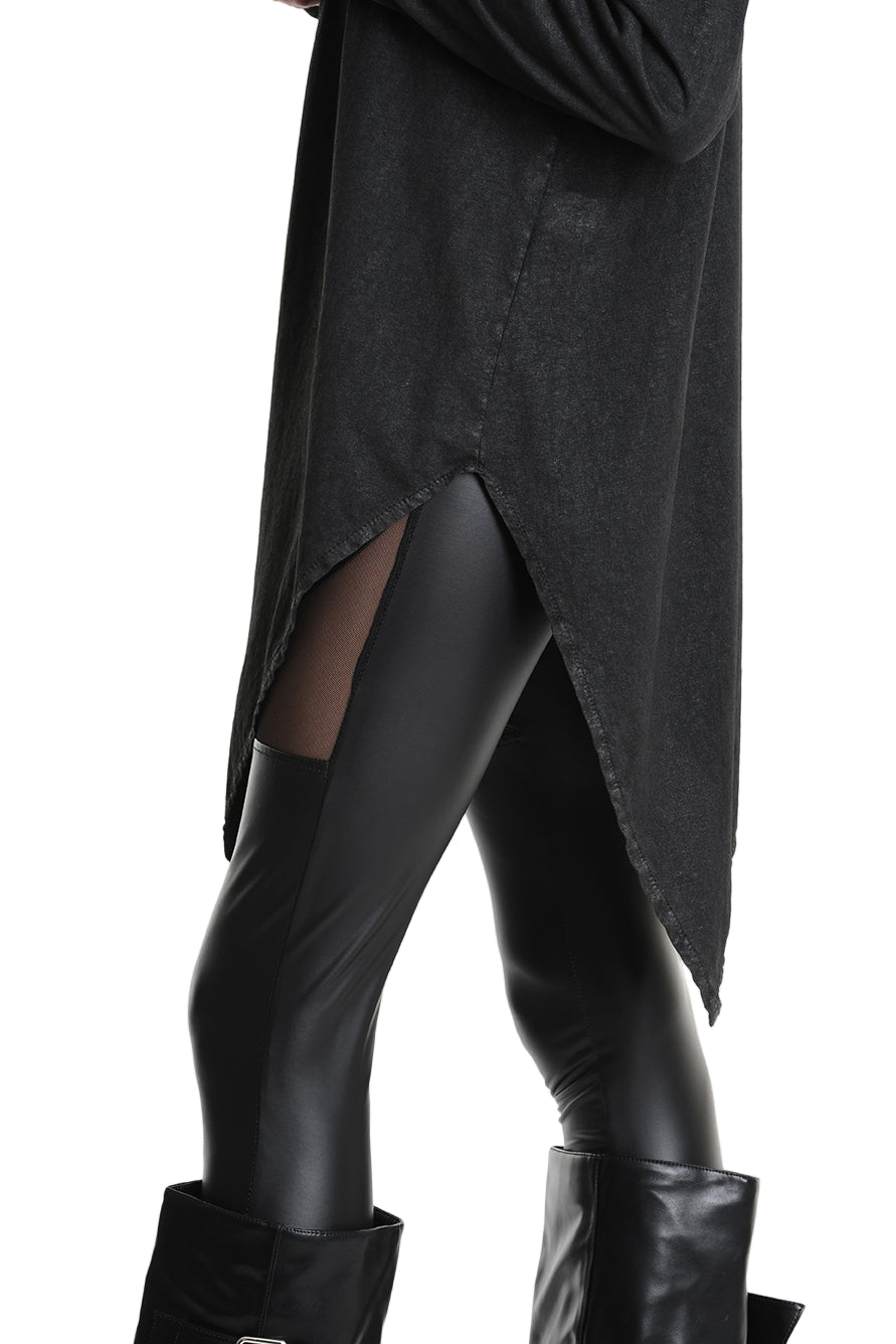 4B W5193 T-SHIRT Over Asymmetric Jersey Dyed Coated Black LA HAINE INSIDE US