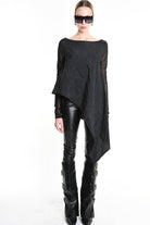 4B W5194 SWEATER Over Asymmetric Nylon Jacquard & Tulle Stretch Black LA HAINE INSIDE US