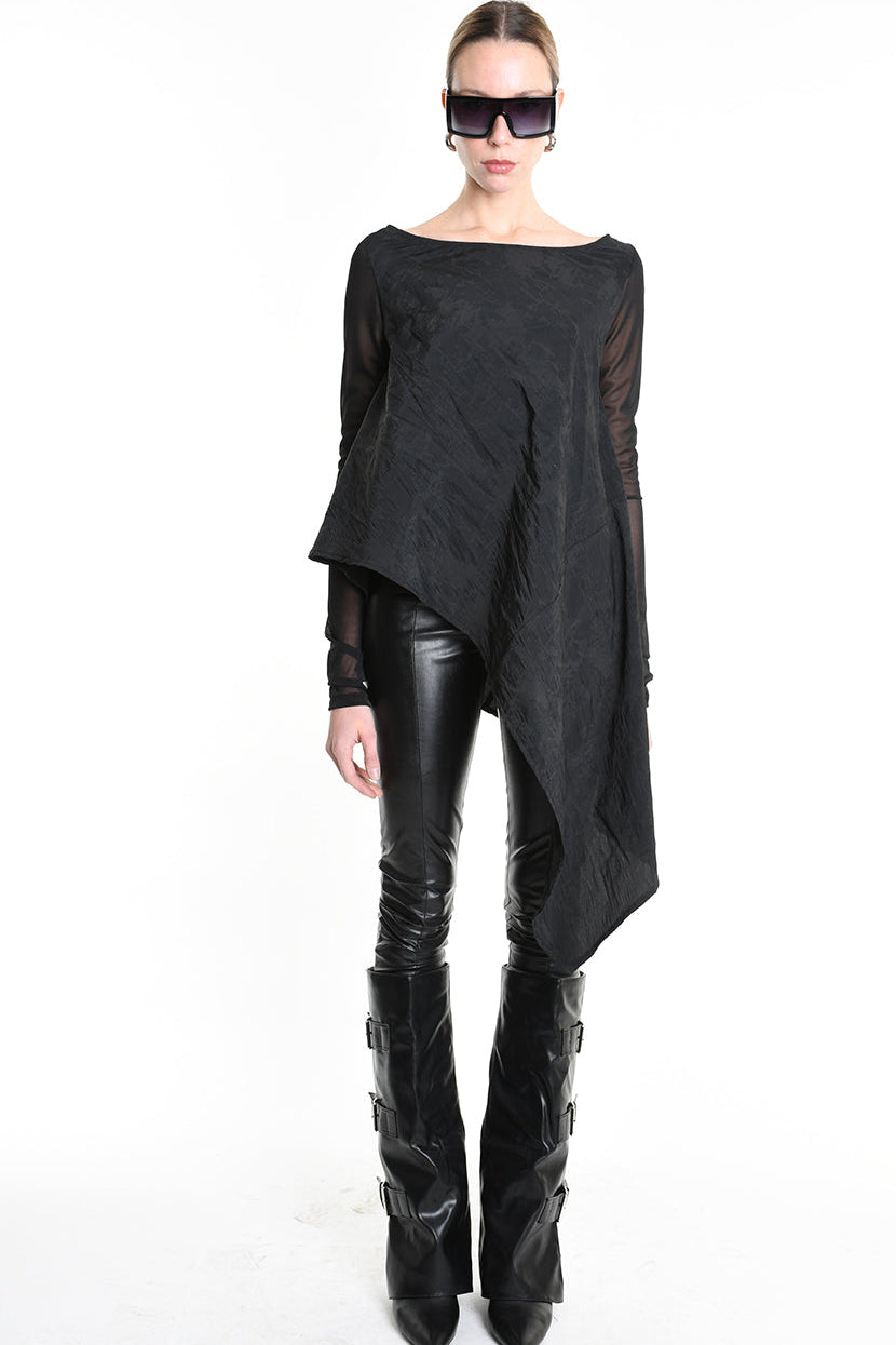 4B W5194 SWEATER Over Asymmetric Nylon Jacquard & Tulle Stretch Black LA HAINE INSIDE US