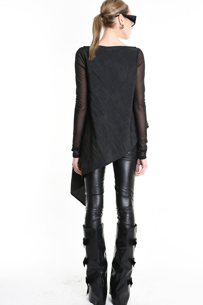 4B W5194 SWEATER Over Asymmetric Nylon Jacquard & Tulle Stretch Black LA HAINE INSIDE US