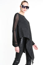 4B W5194 SWEATER Over Asymmetric Nylon Jacquard & Tulle Stretch Black LA HAINE INSIDE US