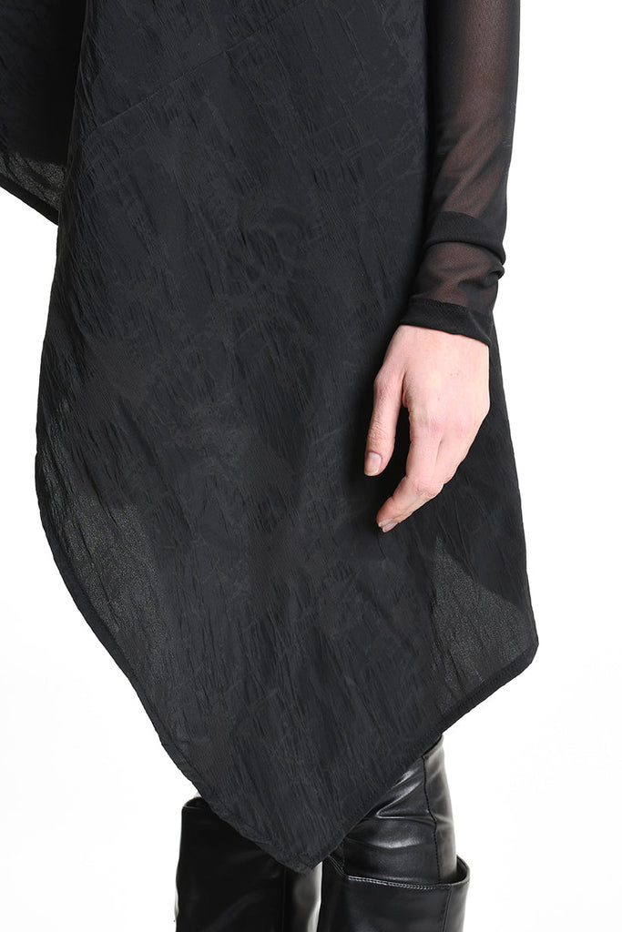 4B W5194 SWEATER Over Asymmetric Nylon Jacquard & Tulle Stretch Black LA HAINE INSIDE US