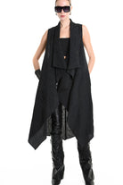 4B W5195 LONG VEST in Nylon Jacquard & Stretch Tulle UNISEX U Black LA HAINE INSIDE US