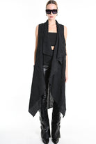 4B W5195 LONG VEST in Nylon Jacquard & Stretch Tulle UNISEX U Black LA HAINE INSIDE US