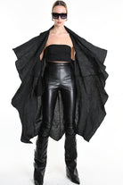 4B W5195 LONG VEST in Nylon Jacquard & Stretch Tulle UNISEX U Black LA HAINE INSIDE US