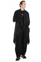 4B W5195 LONG VEST in Nylon Jacquard & Stretch Tulle UNISEX U Black LA HAINE INSIDE US