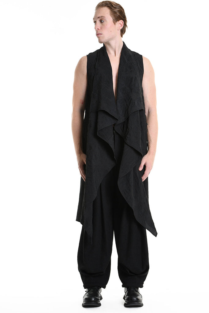 4B W5195 LONG VEST in Nylon Jacquard & Stretch Tulle UNISEX U Black LA HAINE INSIDE US