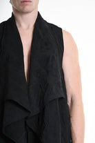 4B W5195 LONG VEST in Nylon Jacquard & Stretch Tulle UNISEX U Black LA HAINE INSIDE US