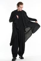 4B W5195 LONG VEST in Nylon Jacquard & Stretch Tulle UNISEX U Black LA HAINE INSIDE US