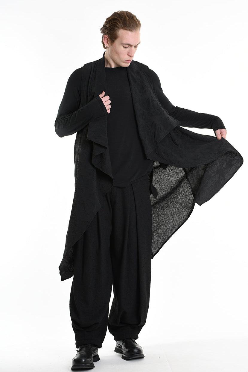 4B W5195 LONG VEST in Nylon Jacquard & Stretch Tulle UNISEX U Black LA HAINE INSIDE US