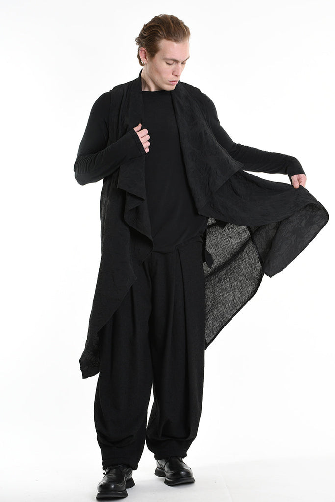 4B W5195 LONG VEST in Nylon Jacquard & Stretch Tulle UNISEX U Black LA HAINE INSIDE US